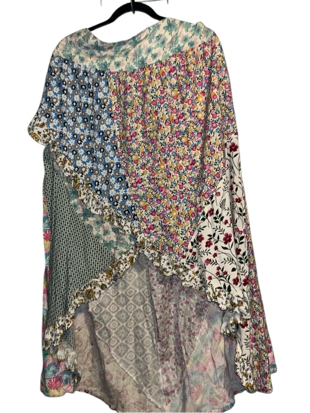 Jaded Gypsy L/XL Front Wrap Hi Low Patchwork Ruffled Floral Maxi Skirt